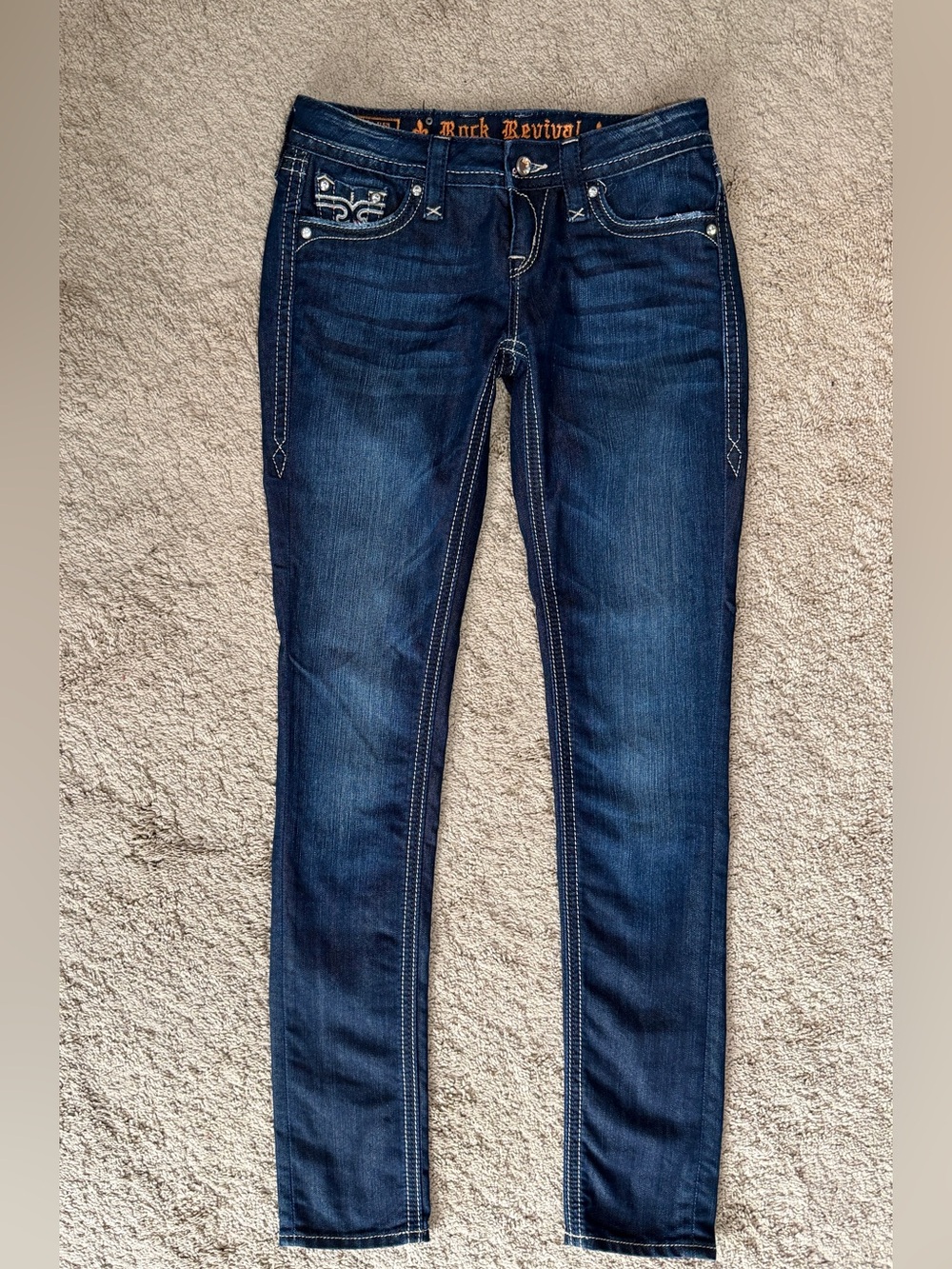 Rock Revival Jeans Womens Size 26 Sora y2K Skinny Dark Blue Rhinestone Low NWOT - Picture 3 of 11